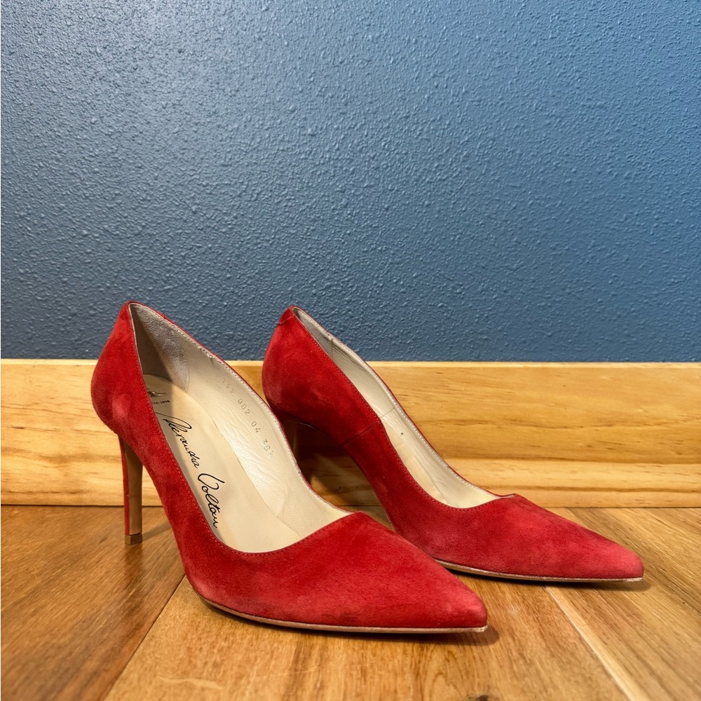 Alexandra Voltan Red Suede 3.5” High Heels Made in Italy Size 38.5